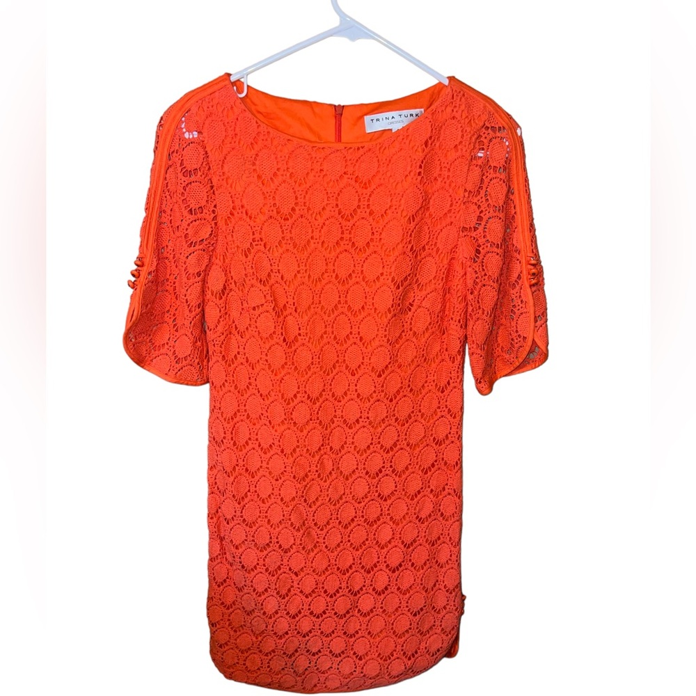 Trina Turk Bonfire Orange Lace Overlay Midi Dress
